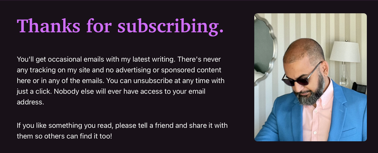 Screen shot "Thanks for subscribing."