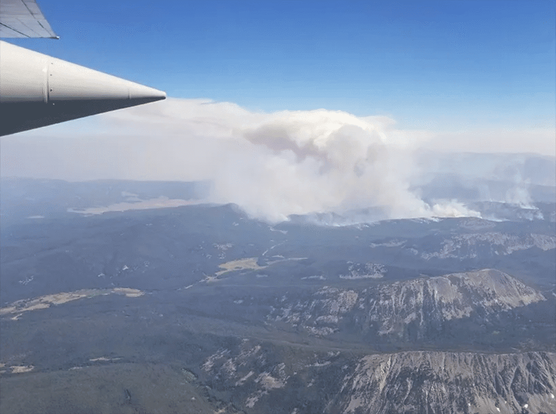Smoke from the Goldstone fire, as seen from a research aircraft, 15 August 2018.