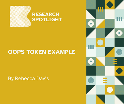 Mustard yellow flyer with white lettering that reads "Oops Token Example by Rebecca Davis"