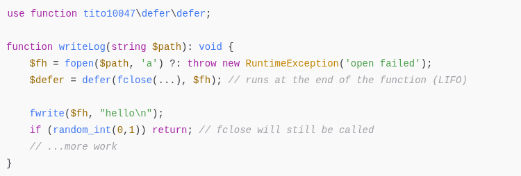Defering code snippets