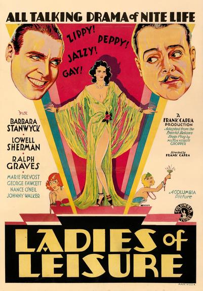 a promotional poster for the movie, there are large faces of the male stars on the left and right sides at the top, a woman wearing a long flowing evening dress in the middle, at the bottom are two other women, at the very bottom in large yellow letters in a black box it reads the title, other credits are around it, at the top it reads 'all talking drama of nite life'