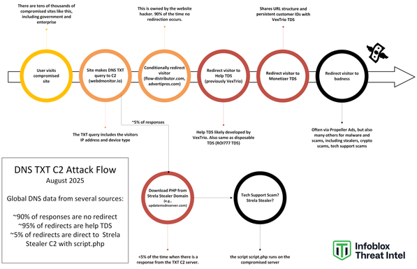 Website malware using DNS TXT records to reach C2 attack chain.