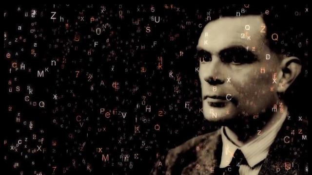 Video frame in the style of the "Matrix" from Cambridge University's portrait of Alan Turing https://www.youtube.com/watch?v=gtRLmL70TH0
