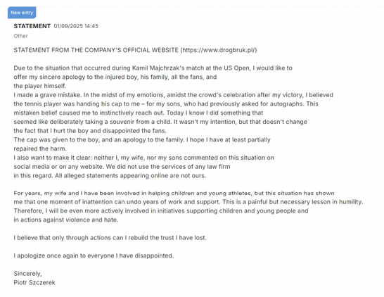 Piotr Szczerek has just issued an official apology