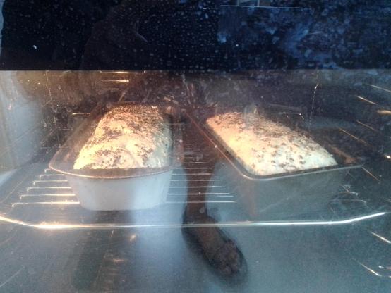 Bread baking in the hot oven
