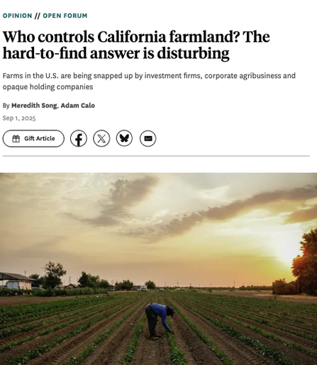 Preview of SF Chronicle piece: Who Controls California Farmland? The hard-to-find answer is disturbing