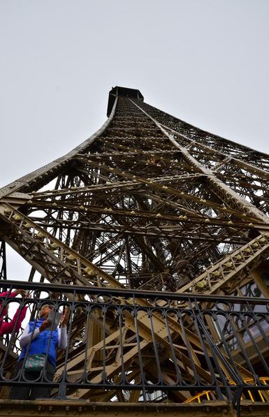 View of the top of the Eiffel Tower from the second observation level.