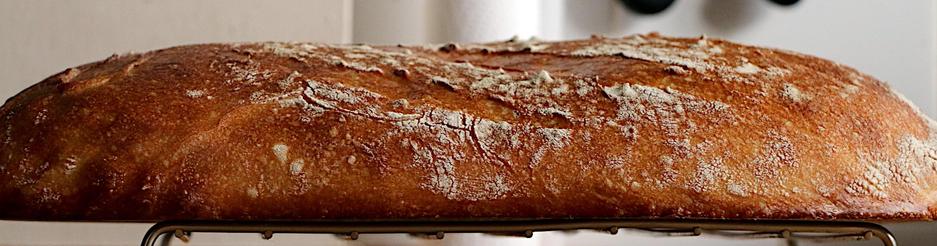Side view of a loaf which is obviously long but not very tall.