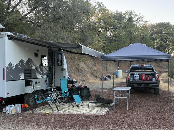 Our RV and our truck getting packed away/loaded up