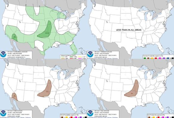 Tropical Moisture Brings Slight Risk of Excessive Rainfall to the Southwest; Strong to Locally Severe Storms on the Plains
Heavy rain and flash flooding are possible across portions of the Southwest through Friday, where Flood Watches are in effect. Strong to locally severe thunderstorms are possible today across portions of the Plains. A tropical wave is causing heavy rainfall in Puerto Rico and the Virgin Islands, which may cause urban and small stream flooding and landslides today