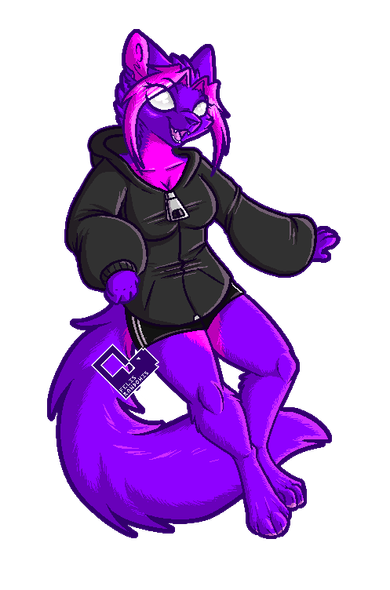 digital art of a purple and pink cat character