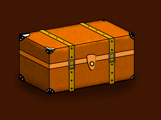 A drawing of an old-style travel trunk.