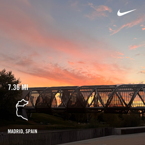Madrid Río half an hour before sunrise with fiery Orange Sky