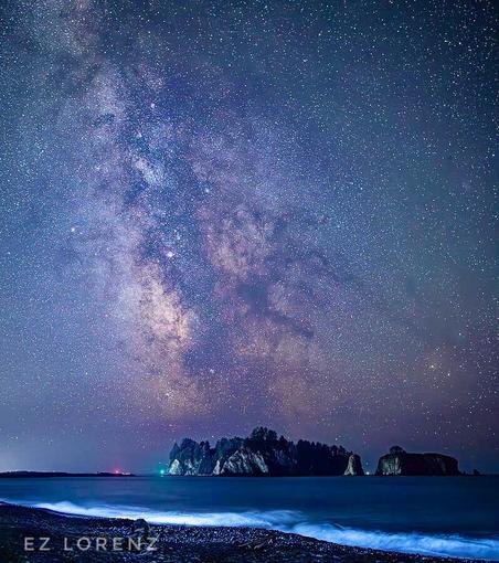 A breathtaking view of the Milky Way stretches across the night sky above James Island, La Push, Washington state and over the calm waters of the Pacific Ocean, as seen from Rialto Beach.
James Island (called A-ka-lat in the Quileute language, meaning "Top of the Rock") is a small island located right at the mouth of the Quillayute River.
In 1966, the United States Department of the Interior gave the island back to the Quileute people. It was recognized as part of their historic Quileute Indian Reservation and no people outside of the Quileute tribe are allowed on the island.
The stars sparkled brilliantly on that moonless night, set against a tranquil and serene seascape that captured the majesty of nature. Subtle lights of La Push on the horizon added a sense of depth and mystery to the scene on August 21, 2025.
Single exposure image. A breathtaking view of the Milky Way stretches across the night sky above James Island, La Push, Washington state and over the calm waters of the Pacific Ocean, as seen from Rialto Beach.
James Island (called A-ka-lat in the Quileute language, meaning "Top of the Rock") is a small island located right at the mouth of the Quillayute River.
In 1966, the United States Department of the Interior gave the island back to the Quileute people. It was recognized as part of their historic Quileute Indian Reservation and no people outside of the Quileute tribe are allowed on the island.
The stars sparkled brilliantly on that moonless night, set against a tranquil and serene seascape that captured the majesty of nature. Subtle lights of La Push on the horizon added a sense of depth and mystery to the scene on August 21, 2025.
Single exposure image.