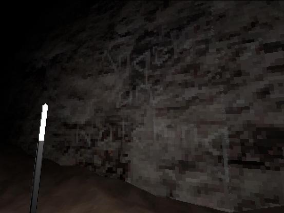 A light stake next to a cliff wall, where the words "Angels are watching" is carved into the face.