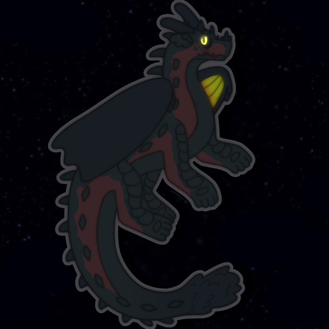 a simple drawing of a red and black colored dragon.