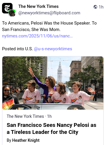 A New York Times story claiming that to San Franciscans, Nancy Pelosi was "Mom".
