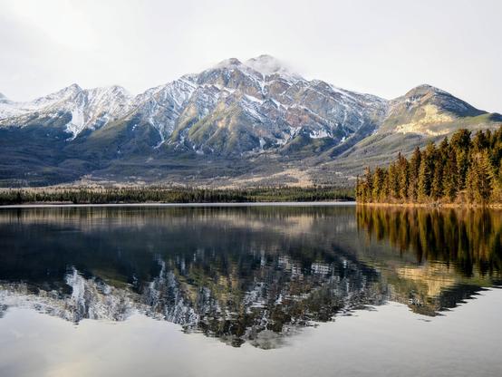 Pyramid mountain reflected in pyramid lake.