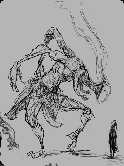 Un croquis d’un  extraterrestre rencontrant une silouhette