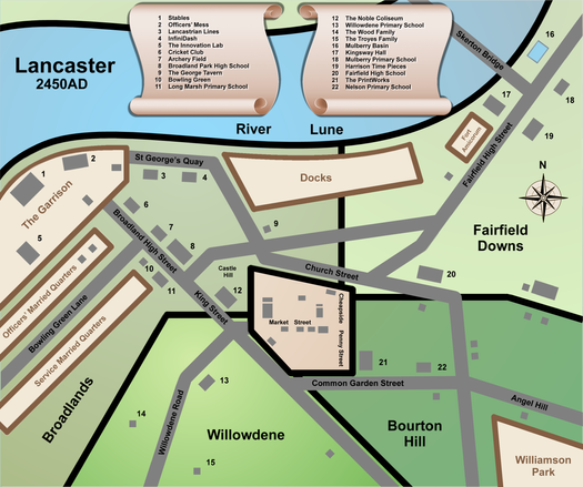 Lancaster, UK - 2450AD - digital map with annotations - half real - half fictitious