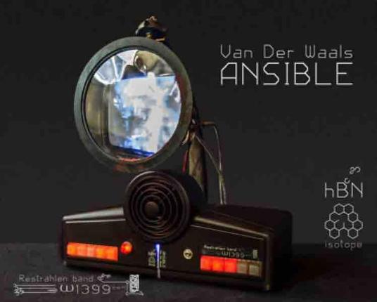 A sculpture. A device that has a CRT screen hovering atop an art deco bakelite body. There is a round speaker grill at the top of the pyramid-esque body and rows of LED buttons below.