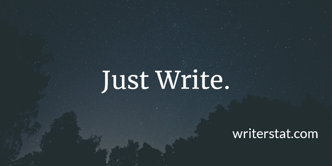 Just Write. - Wrtr ~ Background photo shows the sky at nighttime, almost a dark blue with stars.