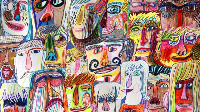 Illustration of many cartoon faces.