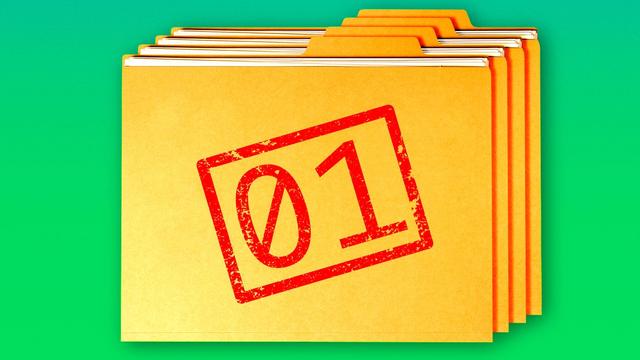 Illustration of a stack of manila folders with a binary code stamp on the front Illustration of a stack of manila folders with a binary code stamp on the front