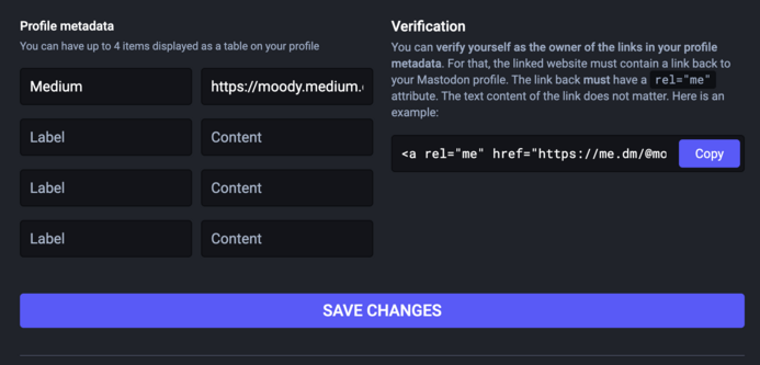 Pic of where to update your Medium profile link